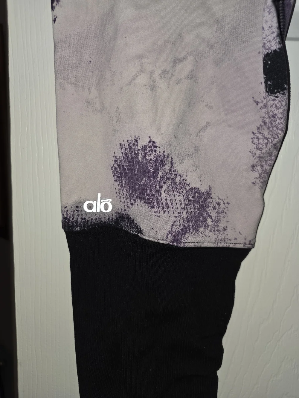 ALO Yoga Purple Tie-Dye Shorts with Black Attached Leggings